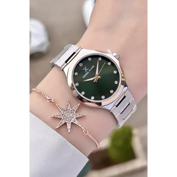 Daniel Klein DKISTE1040Kadranı Yeşil Rose Gümüş Renk Hediye Paketli Kadın Kol Saati ve Bileklik
