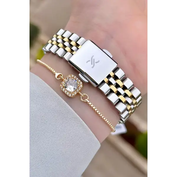 Daniel Klein DKISTE1085 Kadranı Yeşil Gold Gümüş Renk Hediye Paketli Takvimli Kadın Kol Saati ve Bileklik