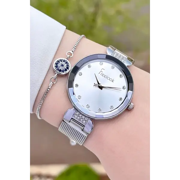 Freelook FLISTE34 Gümüş Renk Hediye Paketli 5 ATM Kadın Kol Saati ve Bileklik