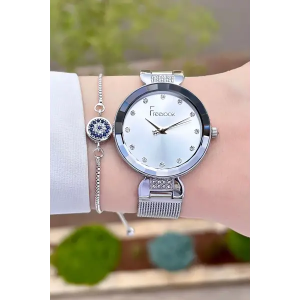Freelook FLISTE34 Gümüş Renk Hediye Paketli 5 ATM Kadın Kol Saati ve Bileklik