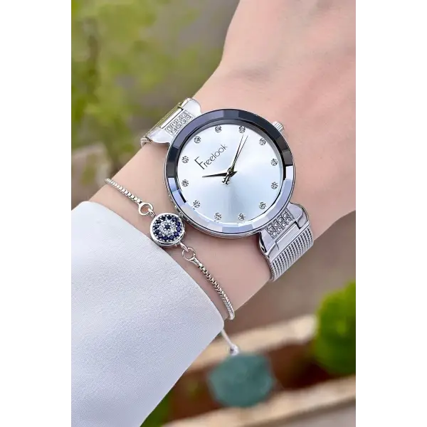 Freelook FLISTE34 Gümüş Renk Hediye Paketli 5 ATM Kadın Kol Saati ve Bileklik