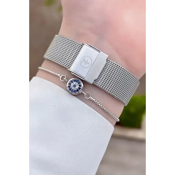 Freelook FLISTE34 Gümüş Renk Hediye Paketli 5 ATM Kadın Kol Saati ve Bileklik