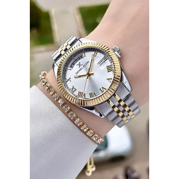 Daniel Klein DKISTE183 Gold Gümüş Renk İç Göstergeleri Aktif Hediye Paketli Kadın Kol Saati ve Bileklik