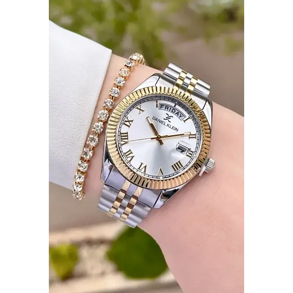 Daniel Klein DKISTE183 Gold Gümüş Renk İç Göstergeleri Aktif Hediye Paketli Kadın Kol Saati ve Bileklik