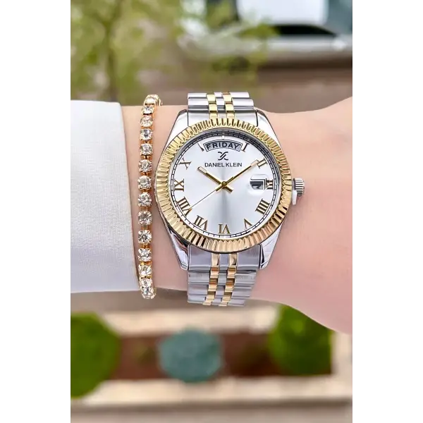 Daniel Klein DKISTE183 Gold Gümüş Renk İç Göstergeleri Aktif Hediye Paketli Kadın Kol Saati ve Bileklik
