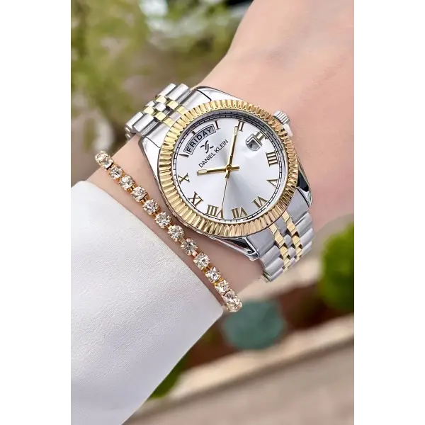 Daniel Klein DKISTE183 Gold Gümüş Renk İç Göstergeleri Aktif Hediye Paketli Kadın Kol Saati ve Bileklik