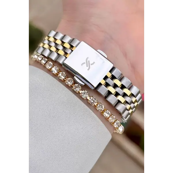 Daniel Klein DKISTE183 Gold Gümüş Renk İç Göstergeleri Aktif Hediye Paketli Kadın Kol Saati ve Bileklik