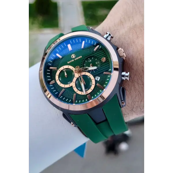 DAVID GUNER DGISTE93 Kordonu Yeşil Renk İç Göstrgeleri Aktif Hediye Paketli Erkek Kol Saati