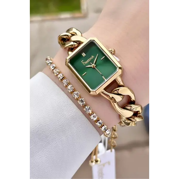 Freelook FL2ISTE30 Gold Renk Zincirli Hediye Paketli 5 ATM Kadın Kol Saati ve Bileklik