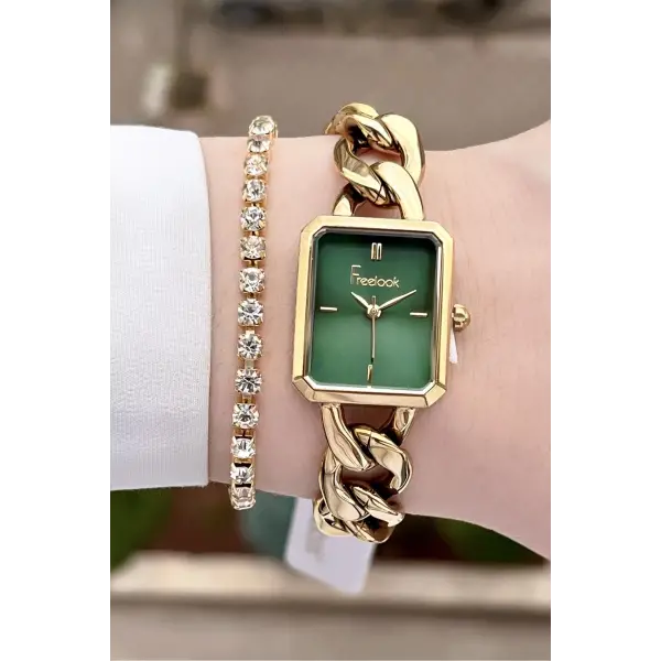 Freelook FL2ISTE30 Gold Renk Zincirli Hediye Paketli 5 ATM Kadın Kol Saati ve Bileklik