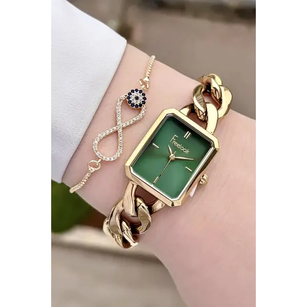 Freelook FL1ISTE30 Gold Renk Zincirli Hediye Paketli 5 ATM Kadın Kol Saati ve Bileklik