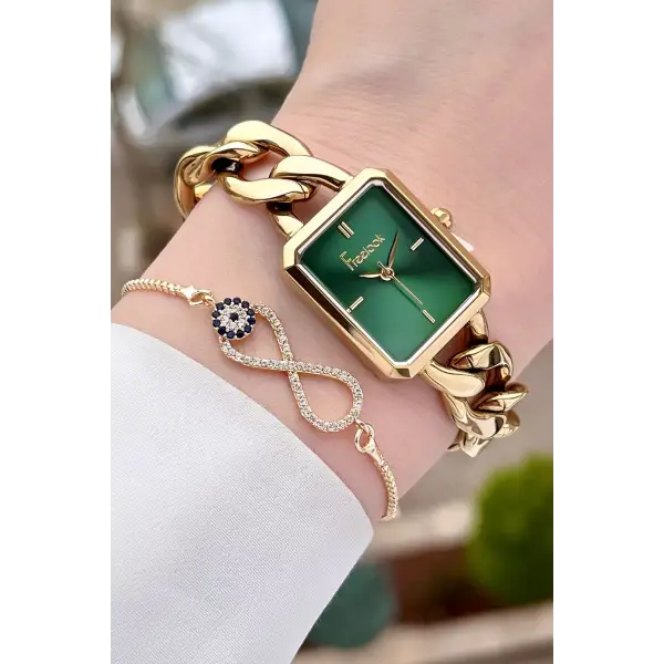 Freelook FL1ISTE30 Gold Renk Zincirli Hediye Paketli 5 ATM Kadın Kol Saati ve Bileklik