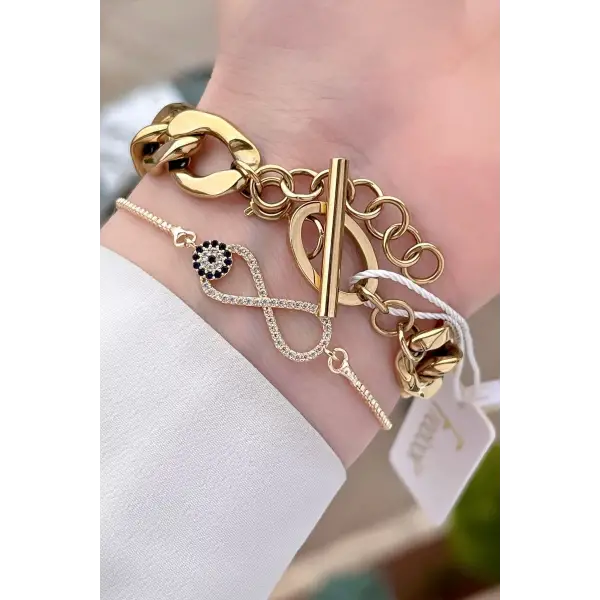 Freelook FL1ISTE30 Gold Renk Zincirli Hediye Paketli 5 ATM Kadın Kol Saati ve Bileklik