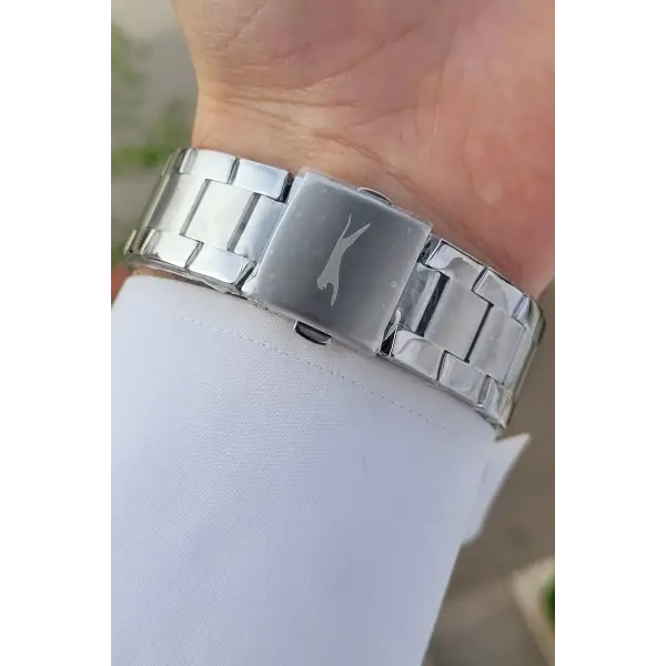 Slazenger SLISTE9 Kadranı Lacivert Kordonu Gümüş Renk Göstergeleri Aktif Hediye Paketli Erkek Kol Saati