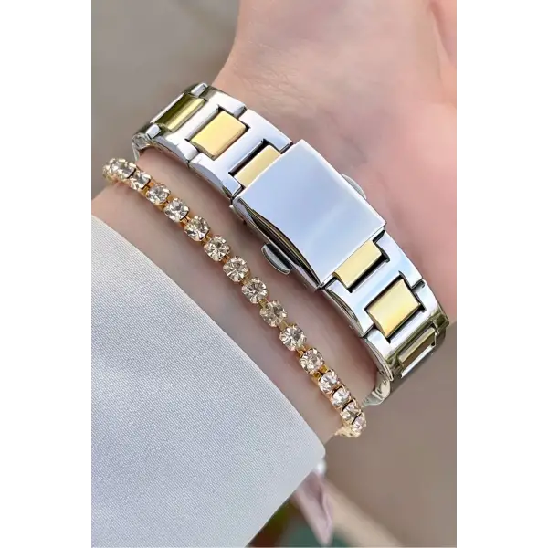 Ferrucci FCISTE290 Kadranı Yeşil Gold Gümüş Renk Hediye Paketli Kadın Kol Saati ve Bileklik