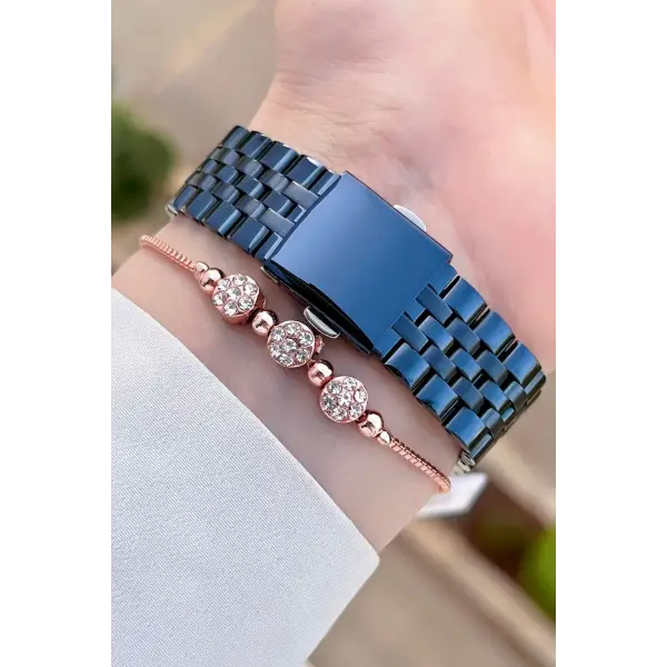 Ferrucci FCISTE284 Kasası Rose Kordonu Lacivert Renk Hediye Paketli Kadın Kol Saati ve Bileklik