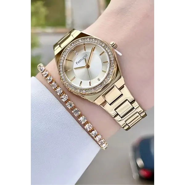 Ferrucci FCISTE289 Gold Renk Hediye Paketli Kadın Kol Saati ve Bileklik