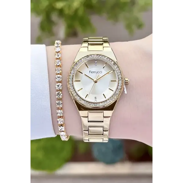 Ferrucci FCISTE289 Gold Renk Hediye Paketli Kadın Kol Saati ve Bileklik
