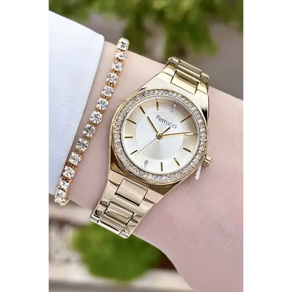 Ferrucci FCISTE289 Gold Renk Hediye Paketli Kadın Kol Saati ve Bileklik
