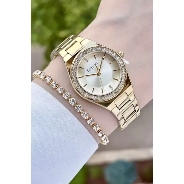 Ferrucci FCISTE289 Gold Renk Hediye Paketli Kadın Kol Saati ve Bileklik