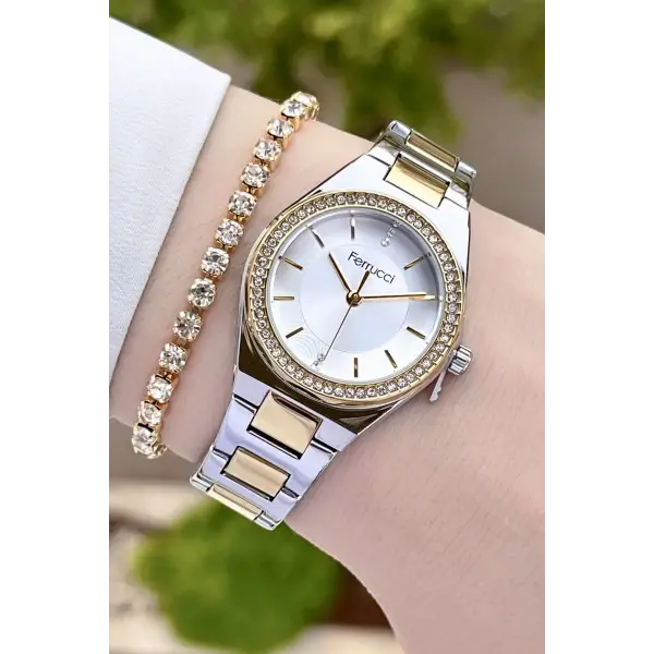 Ferrucci FCISTE291 Gold Gümüş Renk Hediye Paketli Kadın Kol Saati ve Bileklik