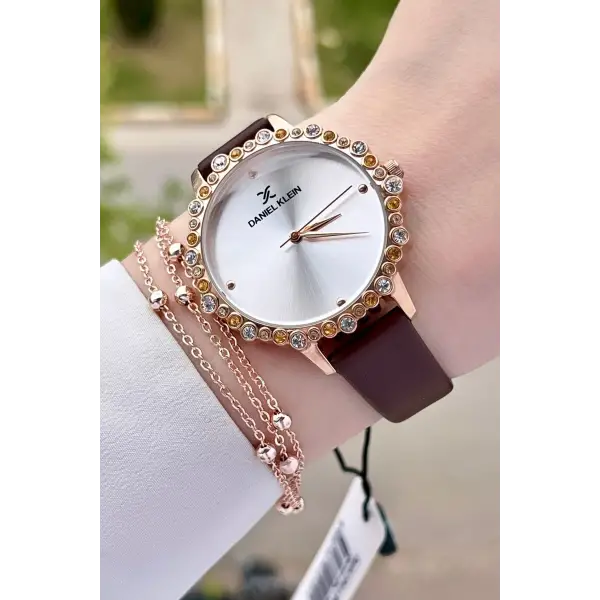 Daniel Klein DKISTE759 Kasası Rose Kordonu Kahverengi Renk Deri Kordon Kadın Kol Saati Ve Bileklik