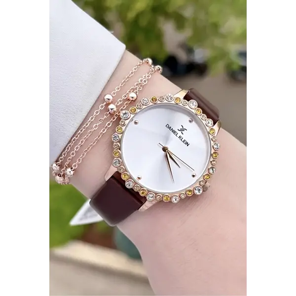 Daniel Klein DKISTE759 Kasası Rose Kordonu Kahverengi Renk Deri Kordon Kadın Kol Saati Ve Bileklik