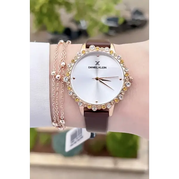 Daniel Klein DKISTE759 Kasası Rose Kordonu Kahverengi Renk Deri Kordon Kadın Kol Saati Ve Bileklik