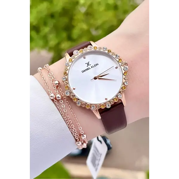 Daniel Klein DKISTE759 Kasası Rose Kordonu Kahverengi Renk Deri Kordon Kadın Kol Saati Ve Bileklik