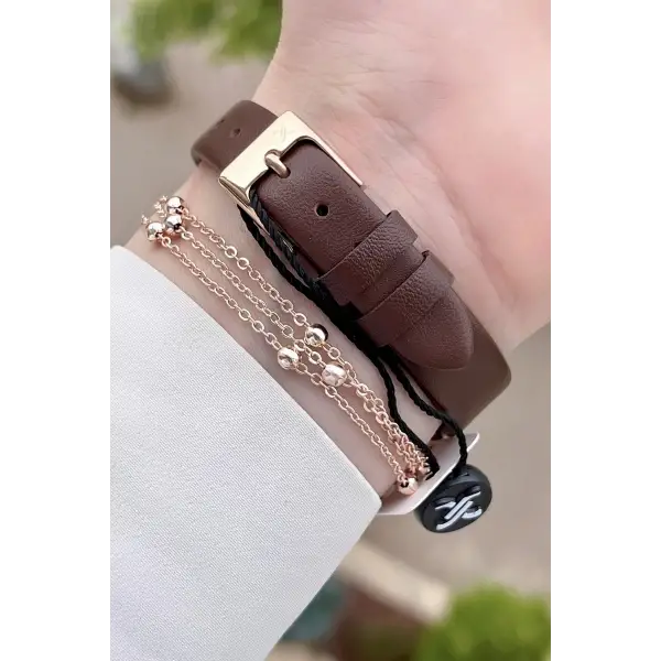 Daniel Klein DKISTE759 Kasası Rose Kordonu Kahverengi Renk Deri Kordon Kadın Kol Saati Ve Bileklik