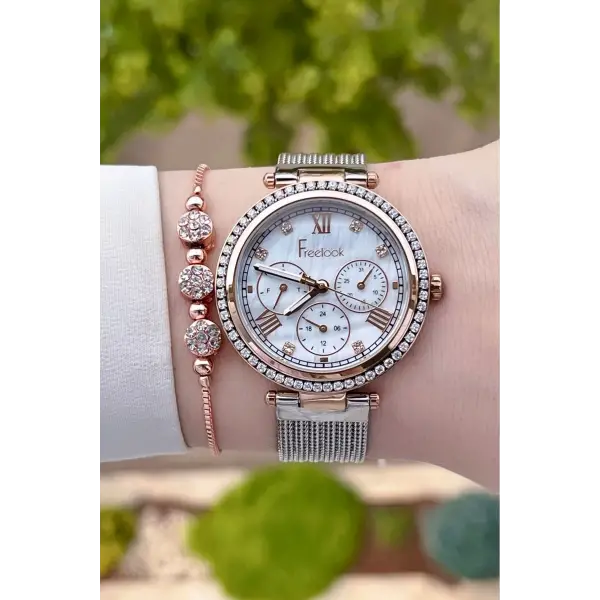 Freelook FLISTE39 Rose Gümüş Renk Hediye Paketli 5 ATM Fonksiyonlu Kadın Kol Saati ve Bileklik