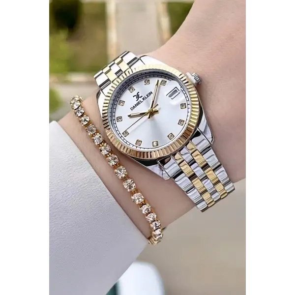 Daniel Klein DKISTE1142 Gold Gümüş Renk Hediye Paketli Takvimli Kadın Kol Saati ve Bileklik