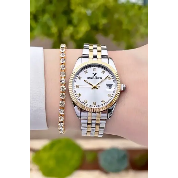 Daniel Klein DKISTE1142 Gold Gümüş Renk Hediye Paketli Takvimli Kadın Kol Saati ve Bileklik