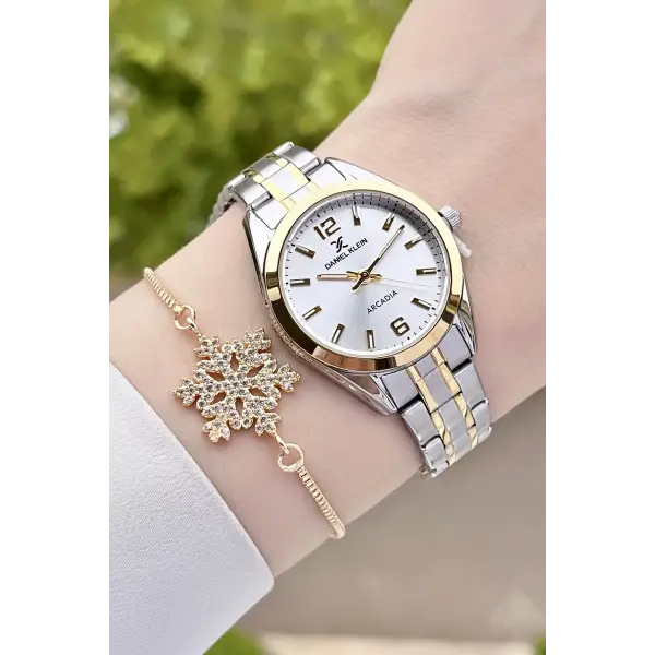 Daniel Klein DKISTE1152 Gold Gümüş Renk Hediye Paketli Kadın Kol Saati ve Bileklik