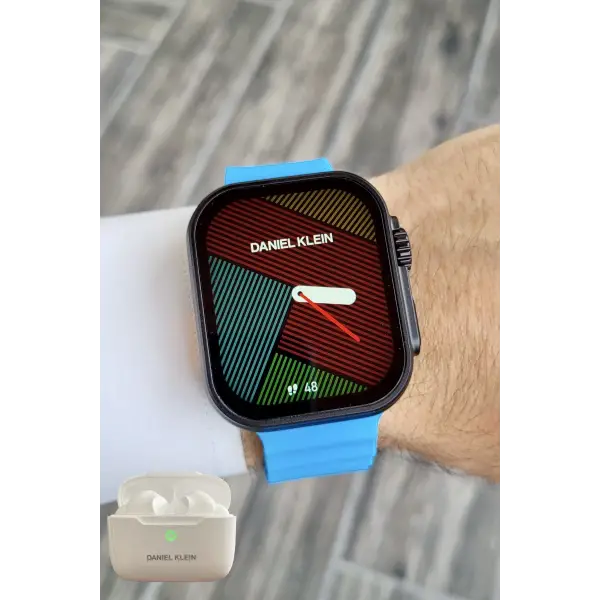 Daniel Klein DK1ISTE1165 Android/ios Uyumlu Arama Özellikli Mavi Renk Kordonlu Akıllı Kol Saati ve Bluetooth Kulaklık