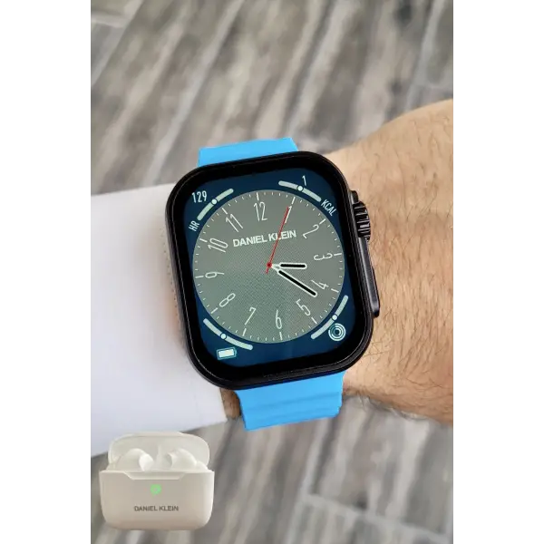 Daniel Klein DK1ISTE1165 Android/ios Uyumlu Arama Özellikli Mavi Renk Kordonlu Akıllı Kol Saati ve Bluetooth Kulaklık