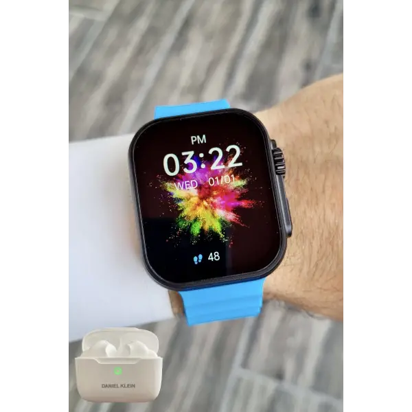 Daniel Klein DK1ISTE1165 Android/ios Uyumlu Arama Özellikli Mavi Renk Kordonlu Akıllı Kol Saati ve Bluetooth Kulaklık