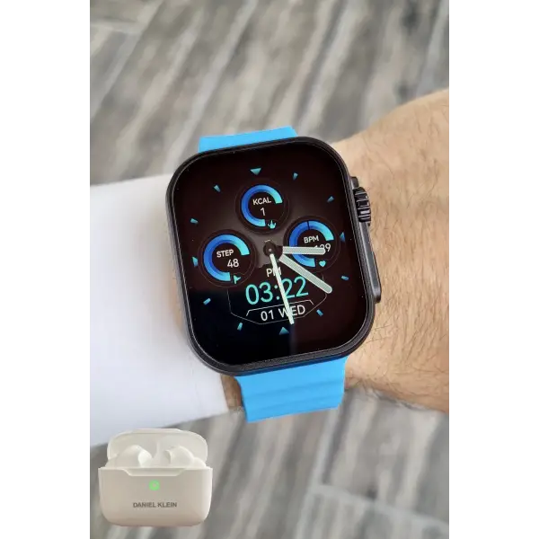 Daniel Klein DK1ISTE1165 Android/ios Uyumlu Arama Özellikli Mavi Renk Kordonlu Akıllı Kol Saati ve Bluetooth Kulaklık