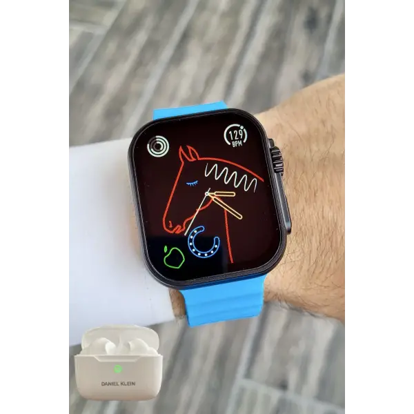 Daniel Klein DK1ISTE1165 Android/ios Uyumlu Arama Özellikli Mavi Renk Kordonlu Akıllı Kol Saati ve Bluetooth Kulaklık