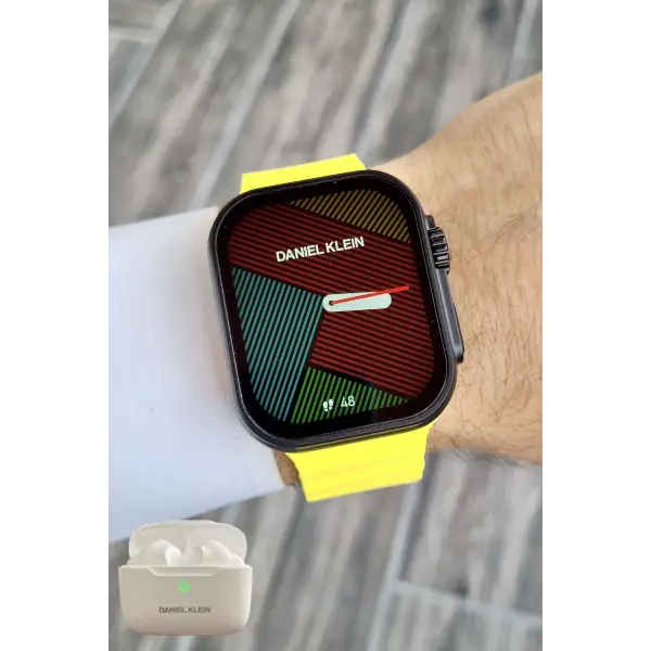 Daniel Klein DK1ISTE1163 Android/ios Uyumlu Arama Özellikli Sarı Renk Kordonlu Akıllı Kol Saati ve Bluetooth Kulaklık
