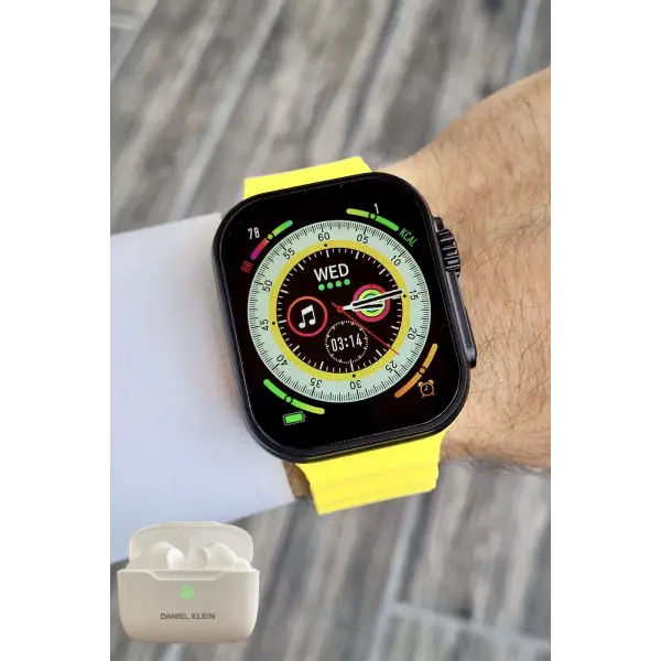 Daniel Klein DK1ISTE1163 Android/ios Uyumlu Arama Özellikli Sarı Renk Kordonlu Akıllı Kol Saati ve Bluetooth Kulaklık