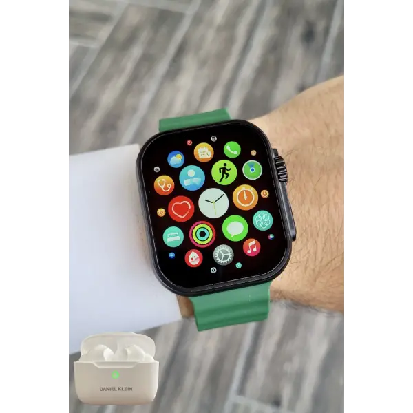 Daniel Klein DK1ISTE1167 Android/ios Uyumlu Arama Özellikli Yeşil Renk Kordonlu Akıllı Kol Saati ve Bluetooth Kulaklık