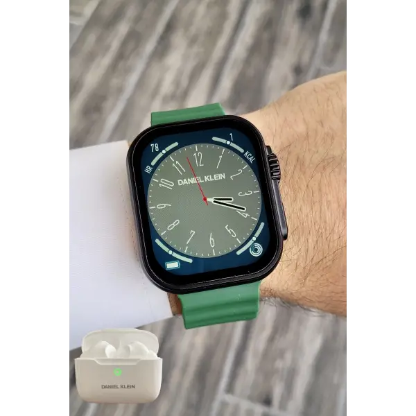 Daniel Klein DK1ISTE1167 Android/ios Uyumlu Arama Özellikli Yeşil Renk Kordonlu Akıllı Kol Saati ve Bluetooth Kulaklık