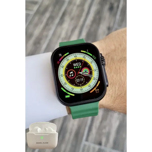 Daniel Klein DK1ISTE1167 Android/ios Uyumlu Arama Özellikli Yeşil Renk Kordonlu Akıllı Kol Saati ve Bluetooth Kulaklık