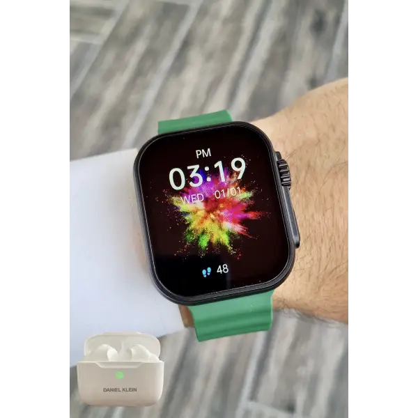Daniel Klein DK1ISTE1167 Android/ios Uyumlu Arama Özellikli Yeşil Renk Kordonlu Akıllı Kol Saati ve Bluetooth Kulaklık