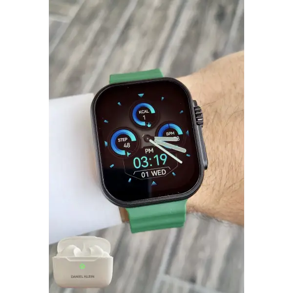 Daniel Klein DK1ISTE1167 Android/ios Uyumlu Arama Özellikli Yeşil Renk Kordonlu Akıllı Kol Saati ve Bluetooth Kulaklık