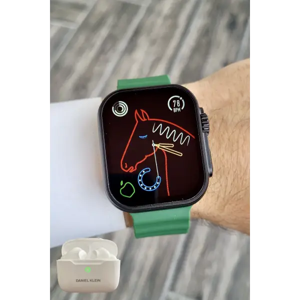 Daniel Klein DK1ISTE1167 Android/ios Uyumlu Arama Özellikli Yeşil Renk Kordonlu Akıllı Kol Saati ve Bluetooth Kulaklık
