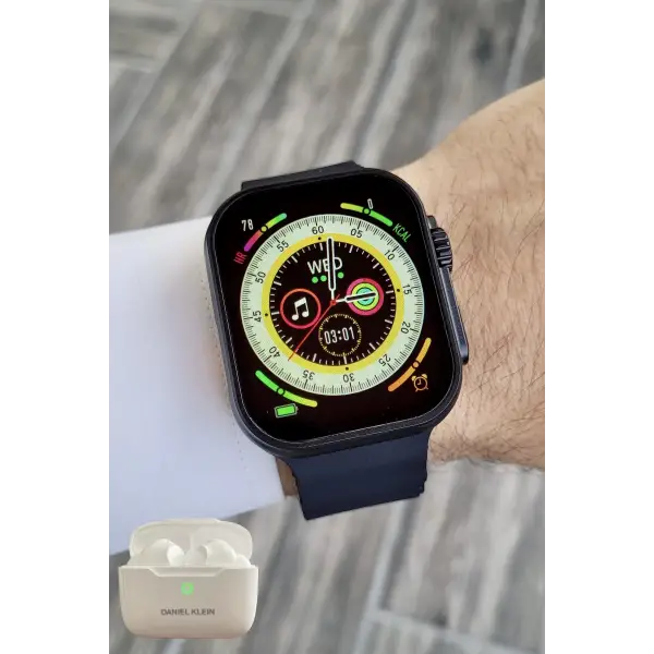 Daniel Klein DK2ISTE1161 Android/ios Uyumlu Arama Özellikli Siyah Renk Kordonlu Akıllı Kol Saati ve Bluetooth Kulaklık