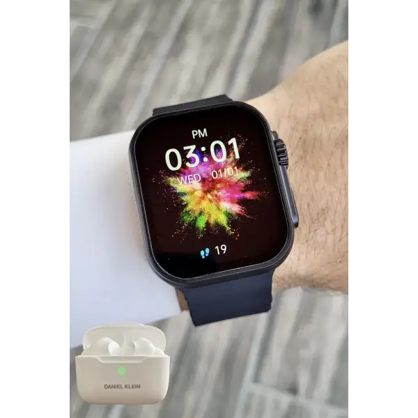 Daniel Klein DK2ISTE1161 Android/ios Uyumlu Arama Özellikli Siyah Renk Kordonlu Akıllı Kol Saati ve Bluetooth Kulaklık