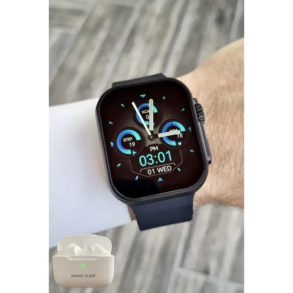 Daniel Klein DK2ISTE1161 Android/ios Uyumlu Arama Özellikli Siyah Renk Kordonlu Akıllı Kol Saati ve Bluetooth Kulaklık